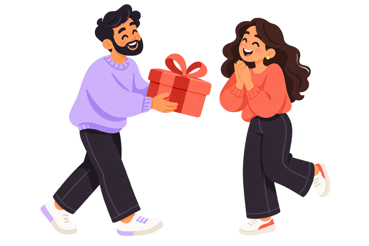 One person giving another a present